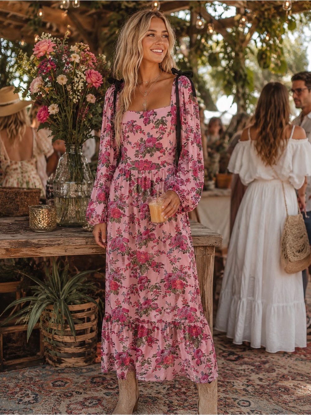 Smith & Quinn Floral Pink Long Sleeve Maxi Dress size large